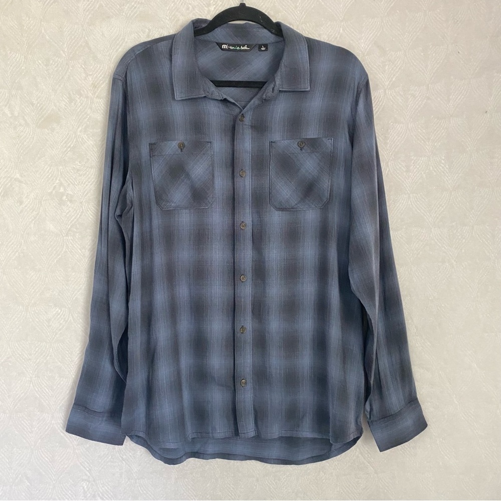 Travis Mathew Plaid Button Down‎ Blue Long Sleeve Men’s Large